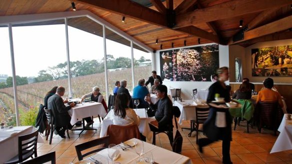 Paringa Estate's dining room has multimillion dollar views of serried vines and rolling hills.