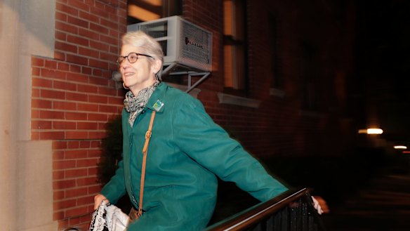 Jessica Leeds arrives at her apartment building, Wednesday, Oct. 12, 2016, in New York. Leeds was one of two women who told the New York Times that Republican presidential candidate Donald Trump touched her inappropriately. (AP Photo/Julie Jacobson)