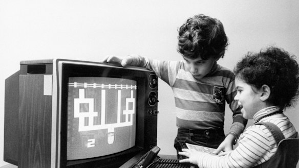 Early consumers of Radio Shack products, New York, 1983.