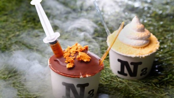 Frosty fare: N2 gelatos are frozen in liquid nitrogen.