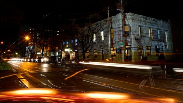 All lit up: Builders Arms Hotel, Gertrude Street.