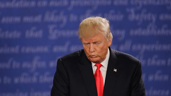 Pulling faces: Donald Trump during the second presidential debate.