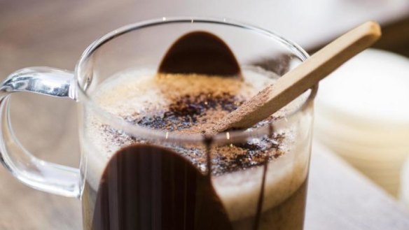 A hot chocolate made with Neighbourhood's oat milk and Weiss single-origin chocolate.