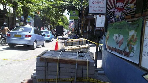 Holiday tragedy ... the pile of pavers Jake Flannery tried to walk around.
