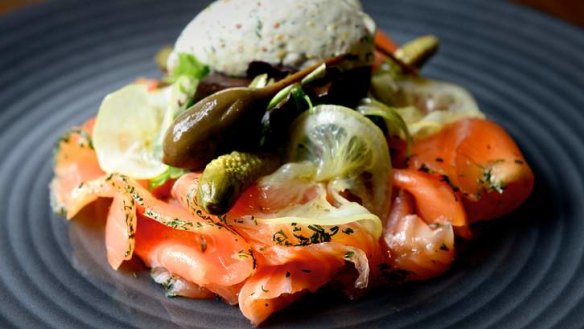 House-made salmon gravlax with dill creme fraiche.