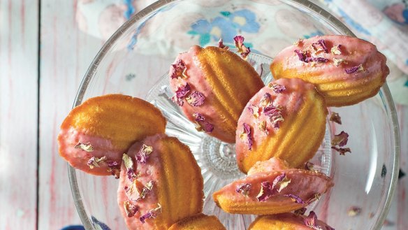 Madeleines with strawberry rosewater glaze