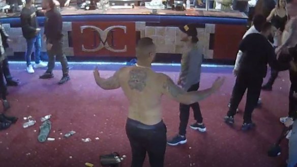 Paea Talakai, 27, gestures during the brawl.