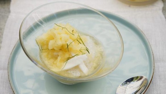 Taste of summer: Coconut tapioca pudding with pine lime granita. 