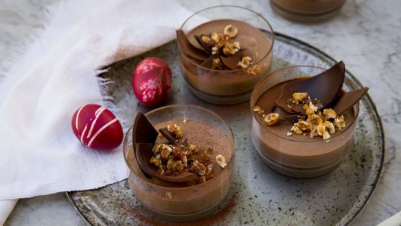 Easter dessert: Chocolate gianduja mousse with hazelnut praline.