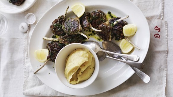 Spicy marjoram-and-thyme-marinated lamb cutlets with parsnip puree