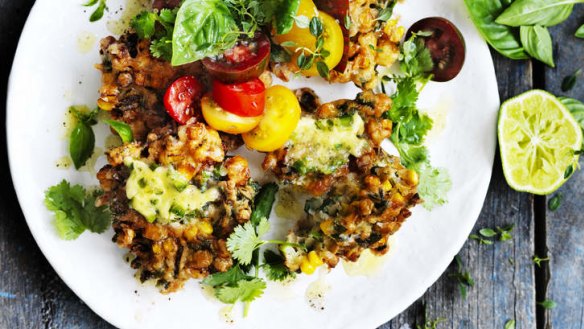 Hot, hot, hot! Corn fritters with jalapeno butter.