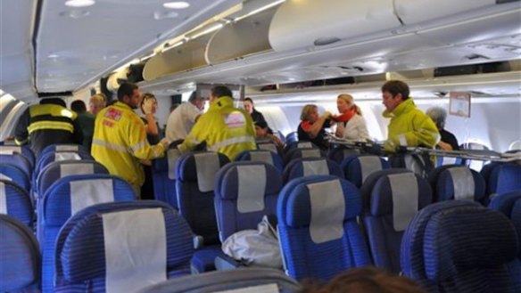 Rescue and medical workers from the Western Australian town of Exmouth met the flight after the emergency landing, 50 minutes after the first nosedive. 
