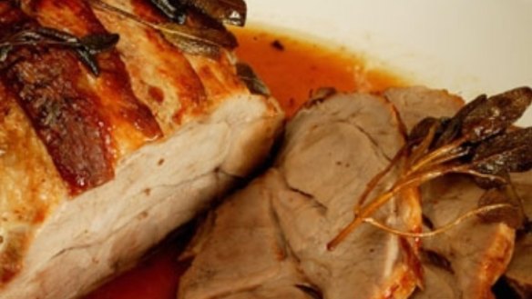 Slow-roasted pork neck with sage