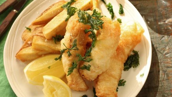 Beer battered flathead and hand cut chips.