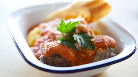 It's all about the balls: Beef meatballs with tomato sauce and polenta.