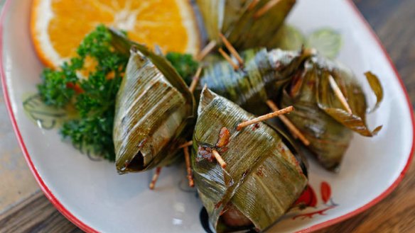 Pandan-wrapped deep-fried chicken.