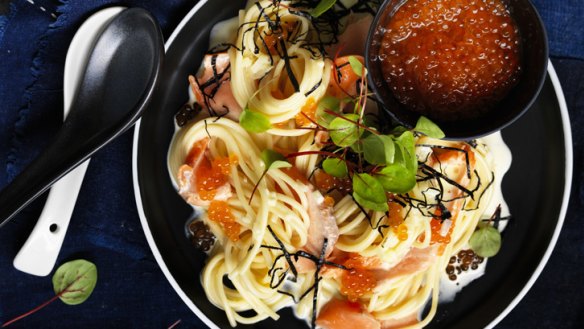 Adam Liaw's salmon and seaweed spaghetti.