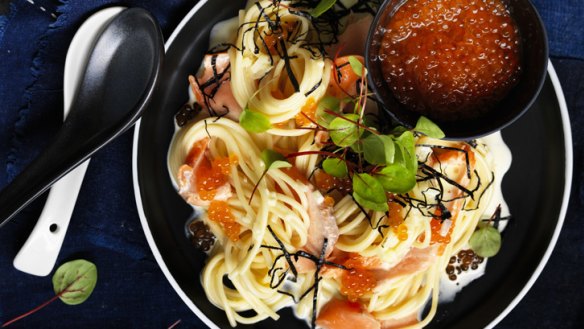 Adam Liaw's salmon and seaweed spaghetti.