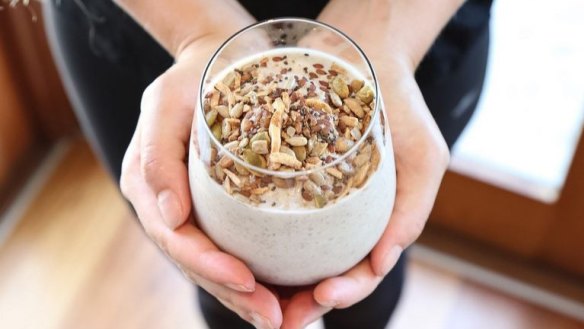 Top smoothies with nuts and seeds for added crunch (and fibre).