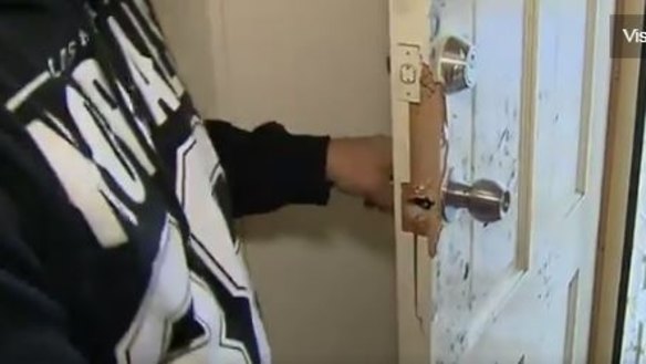 The front door of the Thomastown home that was broken into by an armed gang.