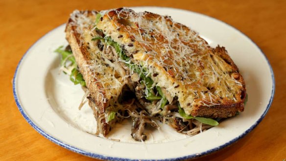 The Grizz toastie with mushrooms, brie, rocket and pecorino.