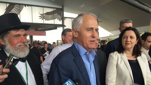 Moreton Bay Mayor Allan Sutherland, Prime Minister Malcolm Turnbull and Premier Annastacia Palaszczuk open the Moreton Bay Rail Link.