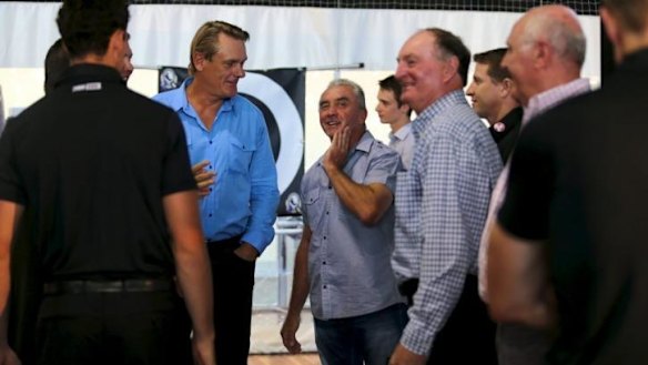 Ex-Magpie skippers, left to right, Peter Moore, Tony Shaw and Max Richardson.