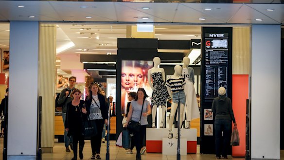 JP Morgan has downgraded profit forecasts for Myer and other retailers by as much as 30 per cent, citing the Amazon effect and deteriorating consumer spending.
