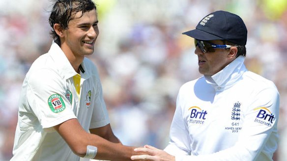 Well played: Ashton Agar is congratulated by fellow spinner Graeme Swann.