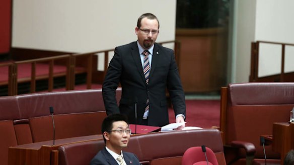 AMEP Senator Ricky Muir during question time. Photo: Alex Ellinghausen
