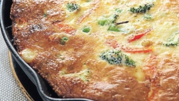 Broccoli, pea and chilli frittata