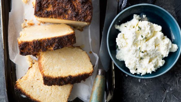 Just perfect: Lemon, poppyseed cake served with homemade ricotta.
