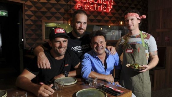 AKIBA on a high: Owners, from left, Mike Harrington, Pete Harrington and Dino Jugovac and chef Johnon MacDonald.