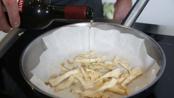 Delicate ...  Andrew Haskins adds some sherry while cooking a truffle butter and mushroom sauce.