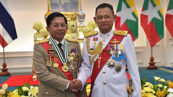 Senior General Min Aung Hlaing posted a photo to his Facebook page alongside his Thai counterpart as he received the "Knight Grand Cross First Class of the Most Exalted Order of the White Elephant."