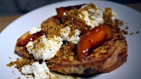 French toast with ricotta and grilled peaches.
