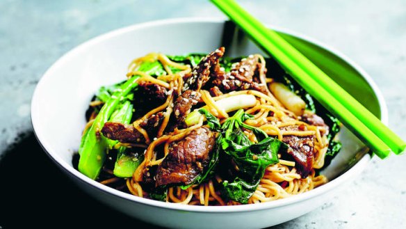 Perfect mid-week meal: Shredded beef, ginger and Thai basil stirfry.