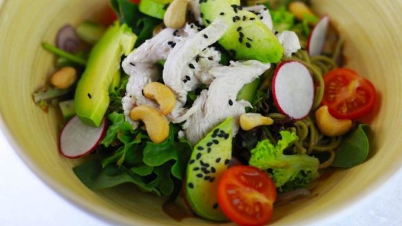 The signature Greenhouse salad with coconut black sesame dressing. 
