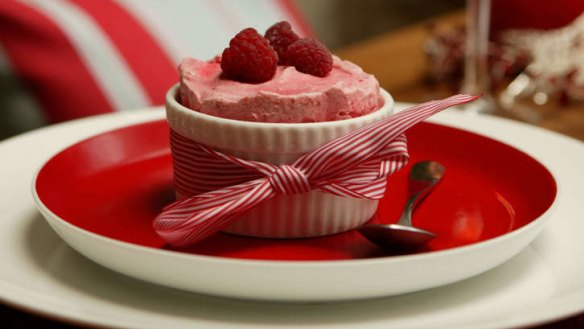 Frozen raspberry souffle.