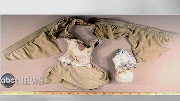 An FBI photo of Abdulmutallab's underwear and the alleged explosives