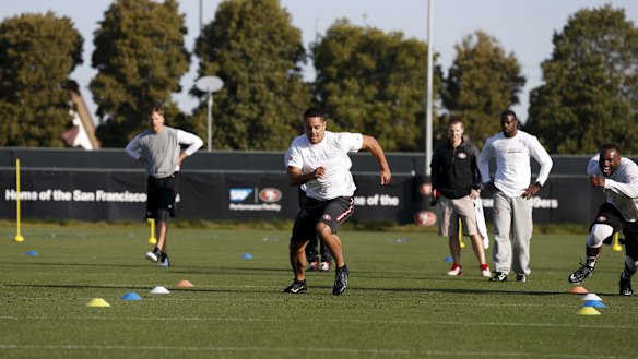 Living the dream: Jarryd Hayne trains with the San Francisco 49ers.
