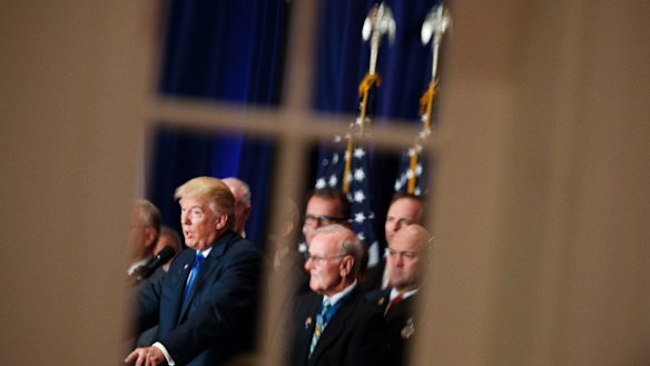 Trump speaks during a campaign event at Trump International Hotel in Washington.