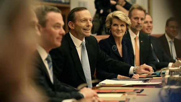 Prime Minister Tony Abbott holds a meeting of the full ministry in the cabinet room at Parliament House on Wednesday.