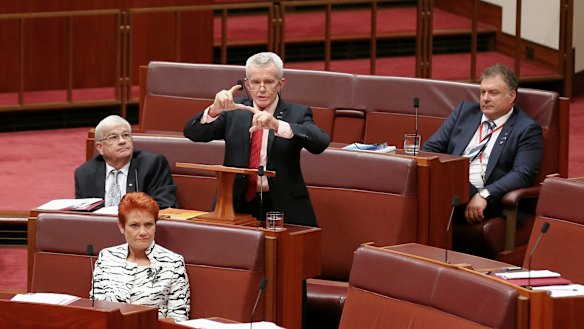 One Nation's Senate team, including (left to right) Brian Burston, Pauline Hanson, Malcolm Roberts and Rod Culleton.