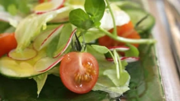 Red and green salad with mustard dressing