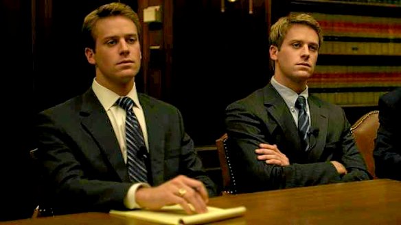 The Winklevoss twins, as played by actor Armie Hammer, in 'The Social Network'.