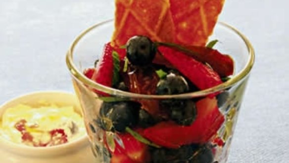 Blueberry, date and mint salad with berry fool
