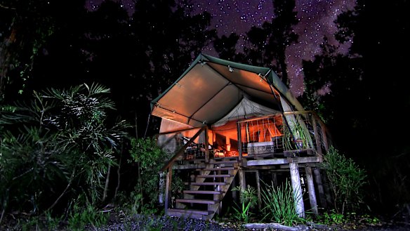 Close to nature: Paperbark Camp deluxe tent at night.