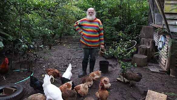 Over the rainbow: Michael Balderstone, at home on the outskirts of Nimbin, runs the Hemp Embassy.
