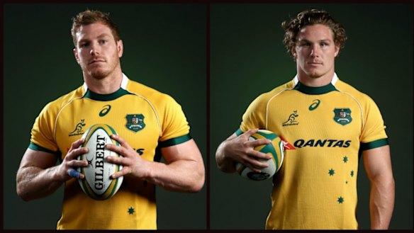 Statistics suggest having David Pocock (left) and Michael Hooper in the same Wallabies pack is hindering the side .